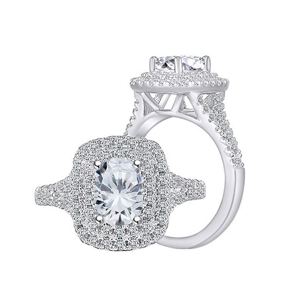 AFFY 14k Gold Plated Silver Center 1ct 5X7mm Cushion Cut H-I Color Moissanite Halo Engagement Ring for Women Ring Size-4.5