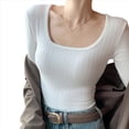 thumbnail image 2 of Camisetas de Larga para Mujer, Blusas de Cuello Cuadrado, Blusas Básicas de Punto Acanalado, Conjuntos de Otoño, Ropa de Moda XL, 2 of 6