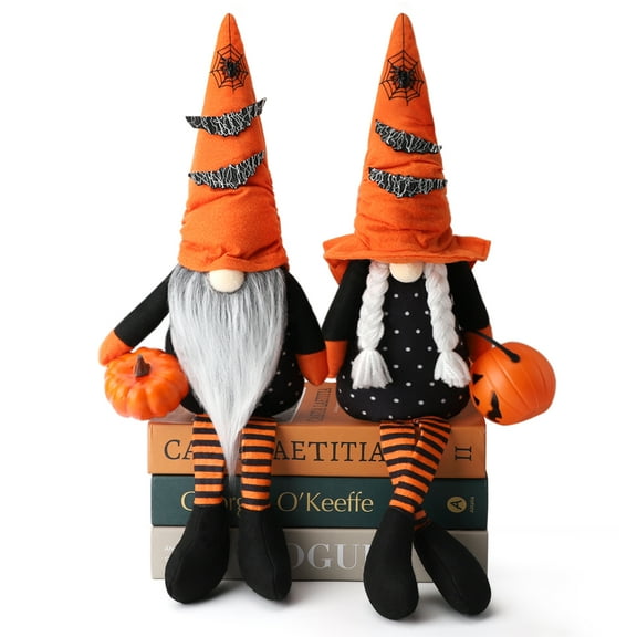 Ayieyill 2 Pack Halloween Gnomes Plush Decor, Halloween Gnome Decoration Gifts,  Handmade Tomte Swedish Gnome Nisse Scandinavian Gnomes Orange