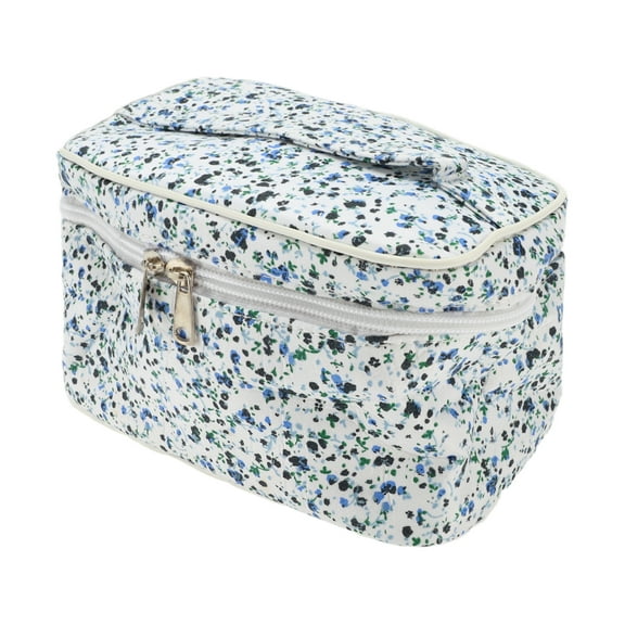 Unique Bargains 1 Pc Women Flower Square Travel Cosmetic Bag for Gym Business Travel Blue Polyester