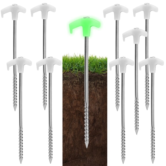 KIMHY Tent Stakes with Spiral, Glow in Dark, Sand Anchors Screw in, 10 Pack Garden Stakes, 11" Ground Anchors for Camping, Beach, Canopy & Inflatable