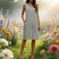 thumbnail image 2 of Vestido de Verano de Mujer con Bolsillos sin Mangas Cambio de Lino de Rodilla Vestido de Verano Casual Bolsillos Laterales de Tela Transpirable Colores Versátiles, 2 of 9
