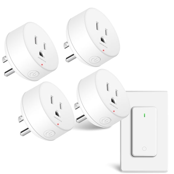 GreenCyle Remote Control Outlet,1Remote Switch 4Outlet Plugs,Wireless On/Off Light Switch Wall Mounted,15A/1500W,TUV List,No Wiring Needed,500ft RF Range,for Lamp,Fans,Household Appliances