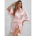 thumbnail image 2 of Letter Embroidered Belted Satin Bridesmaid Robe, 2 of 4