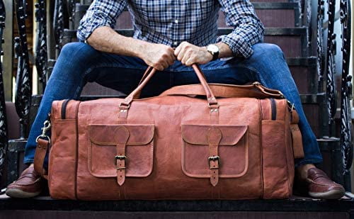 Leather Duffel Bag 30 inch Large Travel Bag Gym Sports Overnight Weekender Bag by Komal s Passion Leather