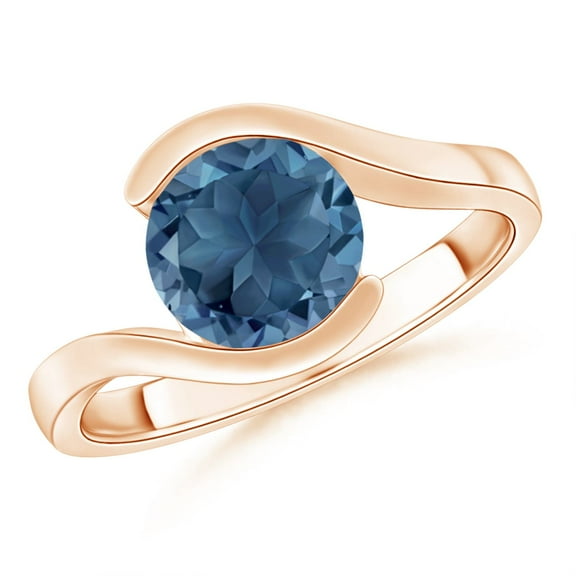 ANGARA Semi Bezel-Set Solitaire Round London Blue Topaz Bypass Ring in 14K Rose Gold (8mm London Blue Topaz)