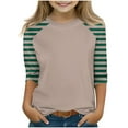 thumbnail image 2 of 3/4 Sleeve Tee Shirt for Girls Striped Printed T-Shirt Crew Neck Toddler Kids Teen Clothes Summer Fall Fashion T-Shirts Pullover Casual Cute Tops Streetwear, Size 4-15, 2 of 7