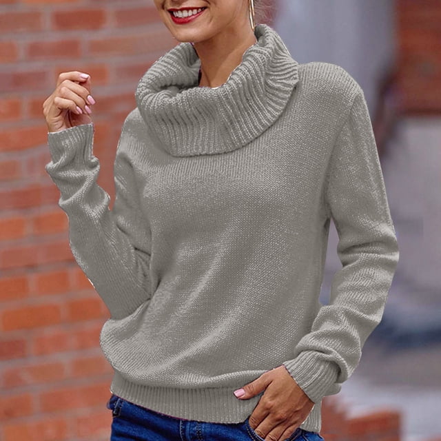 IMENGL Chandail Tricoté à Manches Longues Col Roulé Ample, Gris m, Taille m-3TG