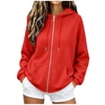 thumbnail image 2 of FDGIU Women's Full Zip Up Hooded Sweatshirt, Long Sleeve Drawstring Hoodie Jacket with Kangaroo Pocket Casual Outerwear for Daily Outdoor Wear, 2 of 8