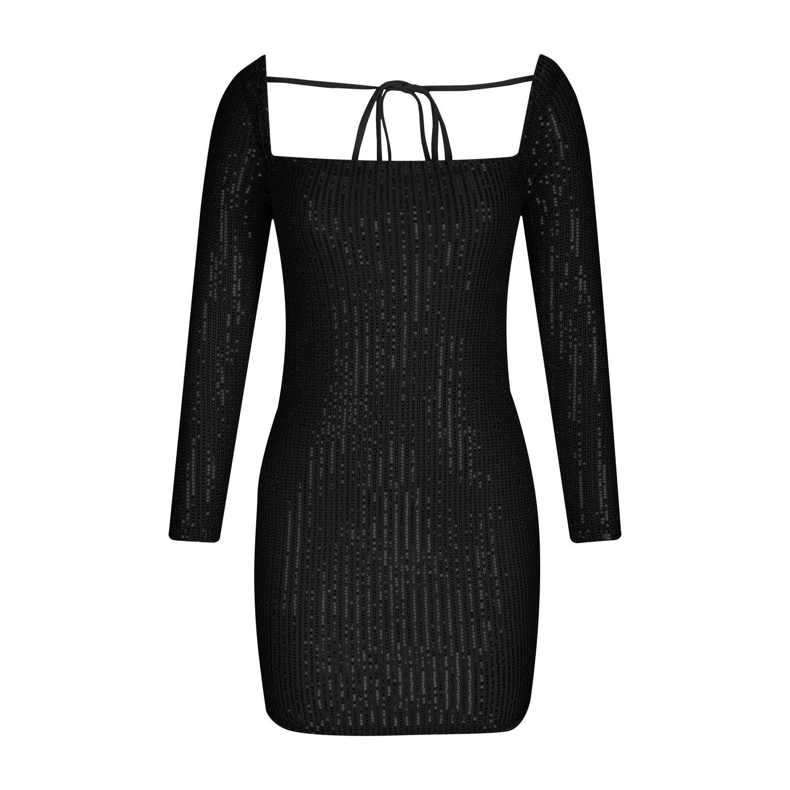 Square Neck Sequins Formal Dresses for Women Long Sleeve Slim Fit Bodycon  Sparkly Mini Dress Cocktail Party Dress Green,M - Walmart.com
