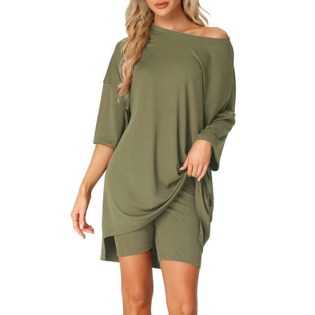 Conjunto de lounge de gran tamaño para mujeres INSPIRE CHIC, sudaderas de entrenamiento, camiseta con pantalones cortos de ciclista, conjuntos M verde
