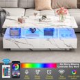 thumbnail image 3 of Blotout LED White Coffee Table with 2 Storage Drawer, 43" Modern High Glossy Coffee Tables w/Open Display Shelf, Rectangle 2-Tier Center Table for Living Room(White Marbling Print-43"), 3 of 8