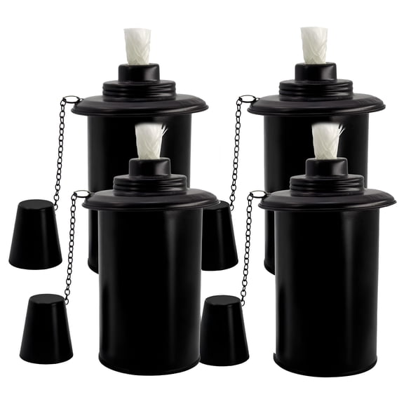HIBIBUD 12OZ Refill Torch Canister for Tiki Torch,Citronella Torch Fuel Canisters with Wicks and Covers,Outdoor Patio Torch for Luau Party,DIY Garden Torch Decor,Pack of 4