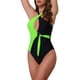 thumbnail image 4 of Conjunto de bikini monokini de bloque de color cruzado INSPIRE CHIC para mujer, traje de baño de una pieza con anillo en O y lazo lateral, mediano, negro y verde, 4 of 5