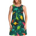 thumbnail image 1 of Balery Colorful Dinosaurs Vestidos de verano para mujer con estampado: vestido holgado sin mangas, vestido playero informal y cómodo para días calurosos., 1 of 7