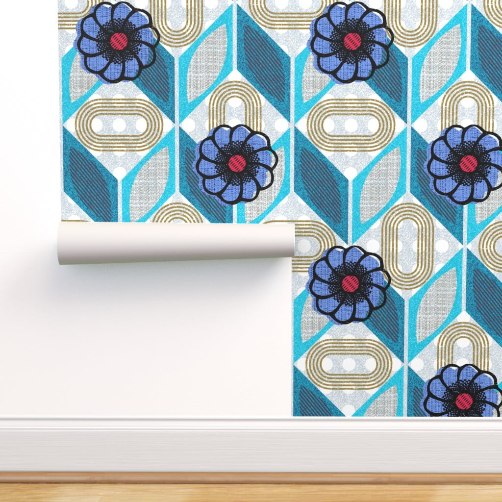 Peel & Stick Wallpaper Swatch - Maximalist Chevron Flowers Mid Century