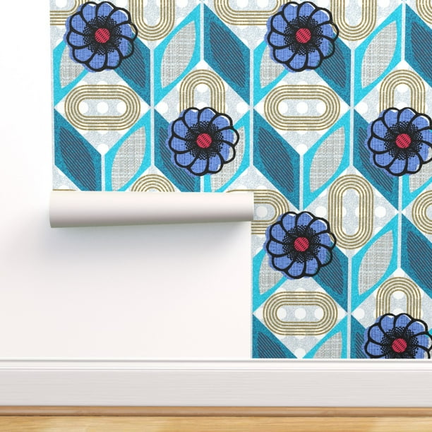 Peel & Stick Wallpaper Swatch - Maximalist Chevron Flowers Mid Century