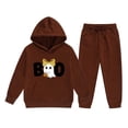 thumbnail image 3 of Glisme Girls Outfit Set Graphic Print Long Sleeve Hooded Tees With Pants Set Halloween Quick Dry Girls Outfit Size 4-5 Years Coffee, 3 of 3