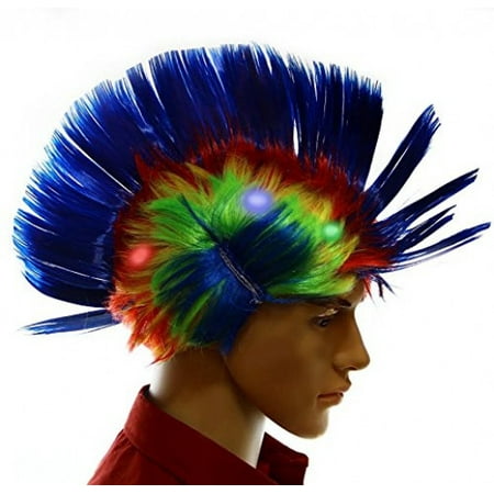 Dazzling Toys Wiggling Punk Blinking LED, Blue and Colored Wig. One per pack.