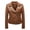 Brown, variant on Lovskoo 2024 Women's Leather Jacket Long Sleeve Lapel Slim Fitting Motorcycle Jacket Black