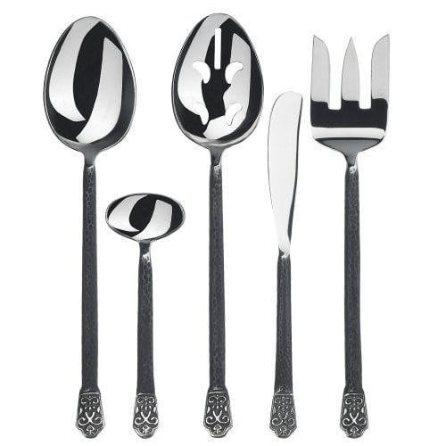 Gourmet Settings 5Pieces Hostess Silverware Avalon Collection Matte/Polished Metal Flatware