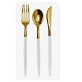 thumbnail image 3 of Crown Display 120-Pc Elegant Disposable Silverware - Premium Plastic Cutlery - White and Gold, 3 of 11