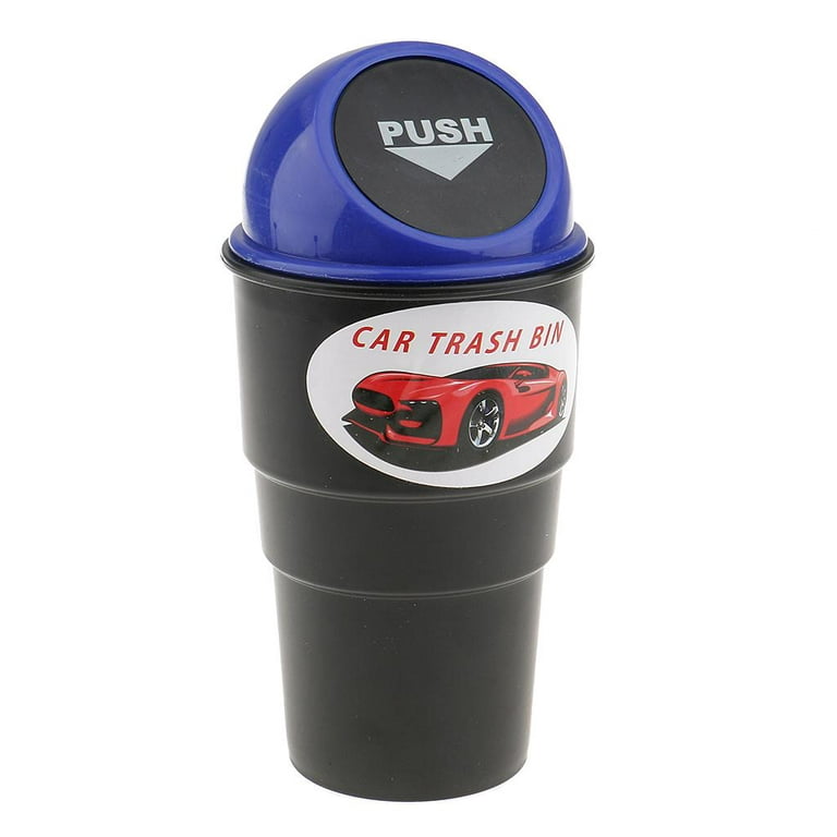 Car Trash Can with Lid - - Premium Small Trash Bin Fits for Cup Holder in Console or Door -Portable Car Accessories Organizer for Car, Vehicle - Blue