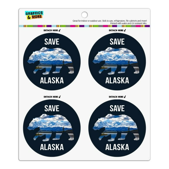 Save Alaska with Bear Mountains Water Refrigerator Fridge Locker Vinyl Circle Magnet Set