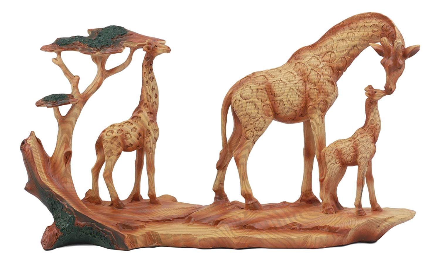 Ebros Safari Giraffe Family Statue 12"Long Faux Wood Resin Three