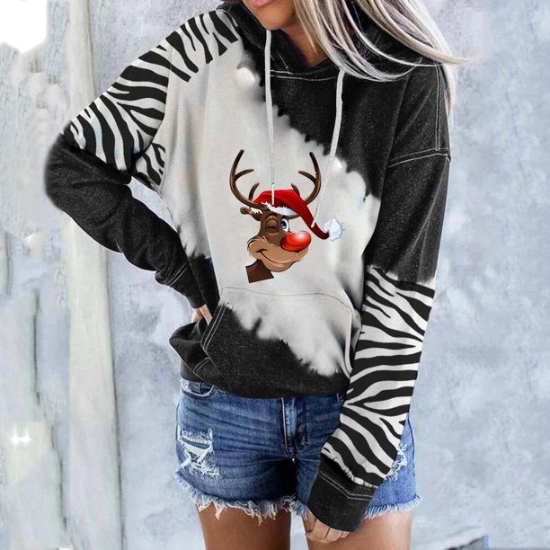 Pntutb moda mujer estampado cuello redondo pulóver tops manga larga blusa con capucha sudadera Pntutb Pntutb-2040