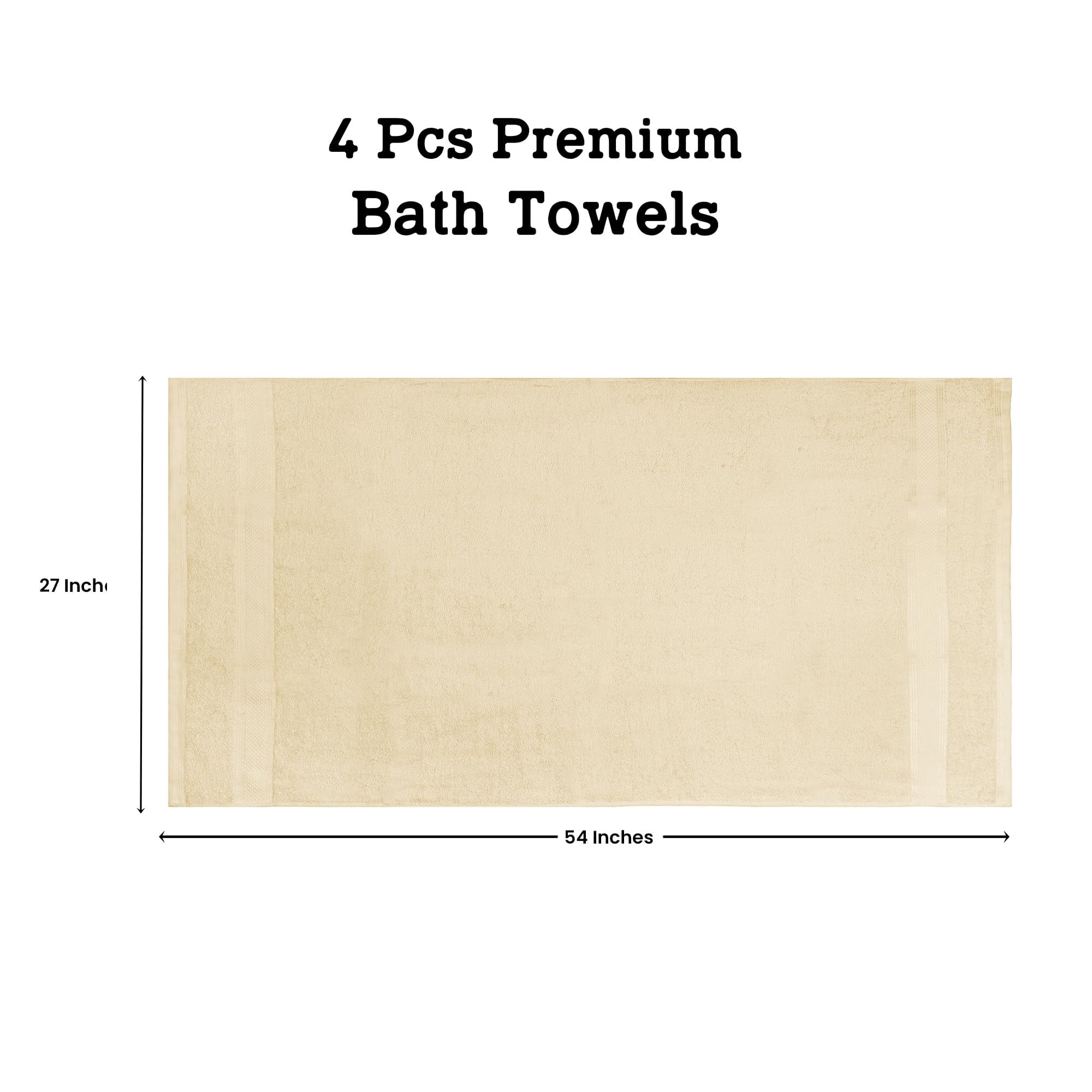 Casa Lino 4Pc Premium Bath Towels (54" x 27") - 100% Cotton, 400GSM, Ultra Soft & Absorbent (Cream)