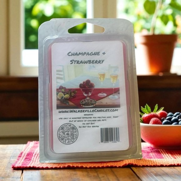 Champagne & Strawberries Vegan Eco-friendly Hand-Poured Bakery, Food, Drink Wax Melt 4 pack