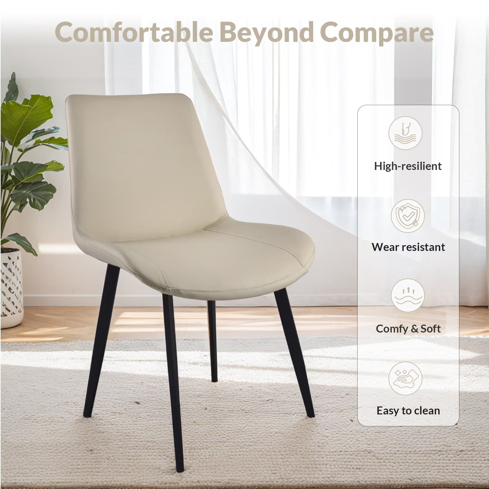 Light Grey PU Leather Dining Chairs Set of 4, Modern Upholstered Kitchen Chairs with Metal Legs, Armless Side Chairs for Dining Room, Restaurant, Living Room & Meeting Room