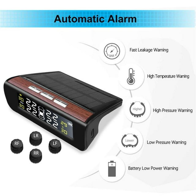 Sensores solares 4x LCD sistema de monitoreo de presión digital Sensor externo Cola Monitor de presión de neumáticos
