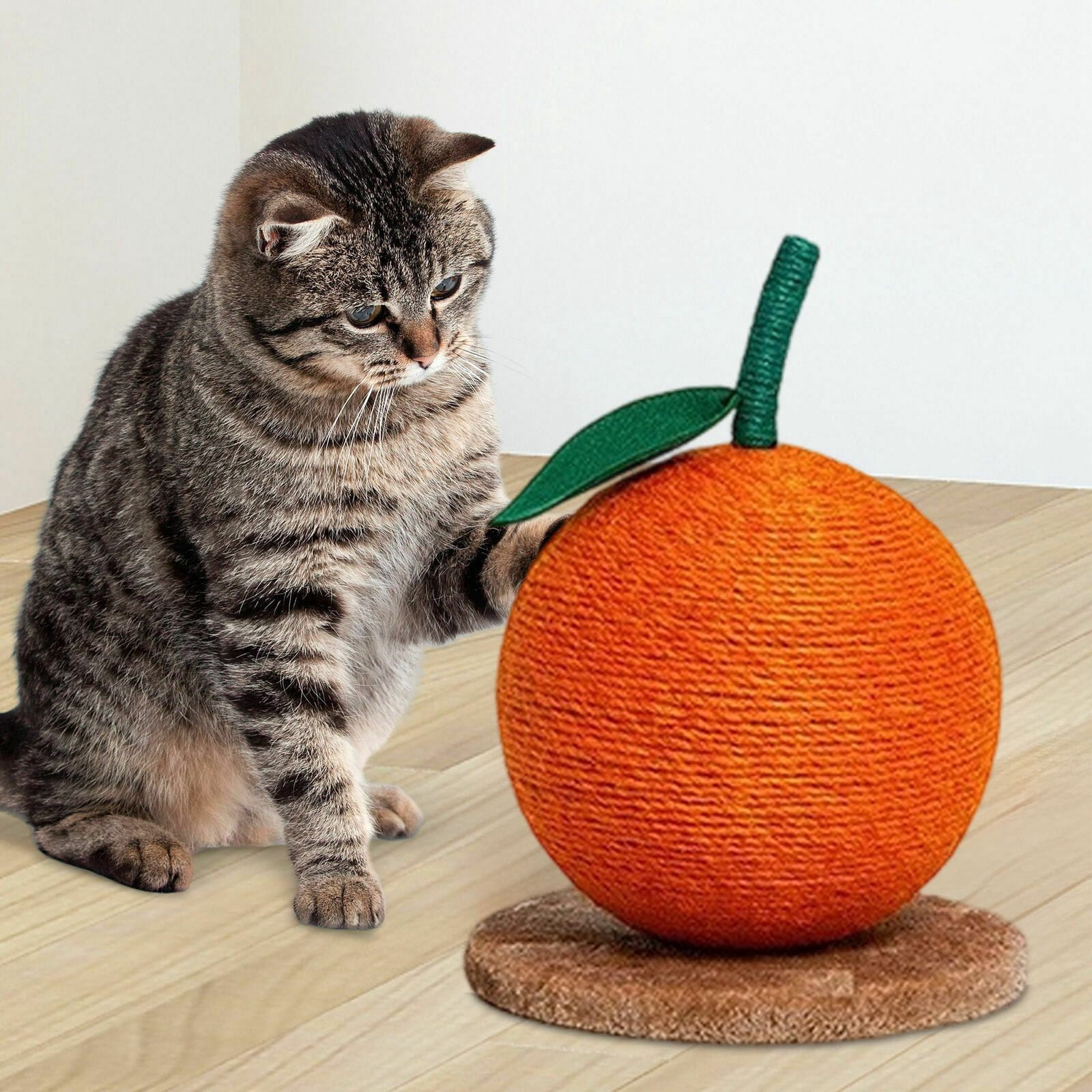 Cat Scratching Post Interactive Scratcher with Sisal Balls Cute Orange Vertical Scratcher for Indoor Cats Kittens Claw Sharpening Exercise Stress Relief Pet Toys
