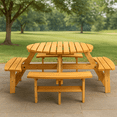 thumbnail image 3 of Homy Casa 8-Person Wooden Picnic Table Set – Perfect for Backyard Gatherings and Outdoor Dining, Natura, 3 of 9