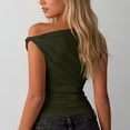 thumbnail image 6 of Craaazy Women's Solid Color One Shoulder Ruched Sleeveless Crop Casual Summer Daily Tops Gifts, 6 of 6