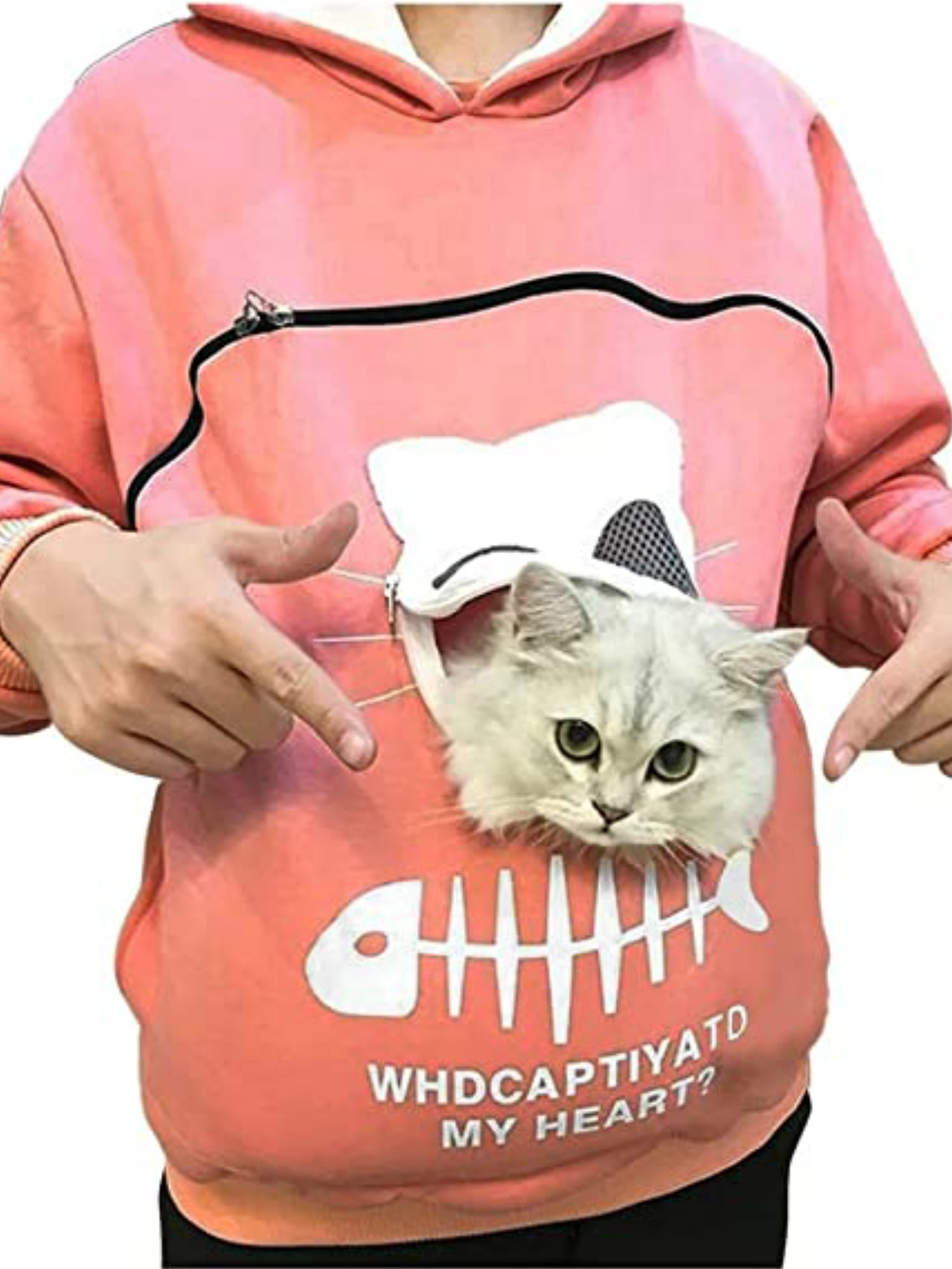 Women's Sweatshirt Animal Pouch Hoodie Tops Carry Cat Breathable Pullover nn 