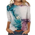 thumbnail image 2 of Hauts à Manches 3/4 pour Femmes Mode Manches Courtes Col Rond Rétro Imprimé Ample Blouse Manches Trois-Quarts Manches Longues en Liquidation, 2 of 4