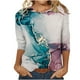thumbnail image 2 of Fiudx Ofertas de La Semana Blusa Holgada Estampada con Cuello Redondo Retro de Manga Corta a La Moda para Mujer, Manga Tres Cuartos, 2 of 4