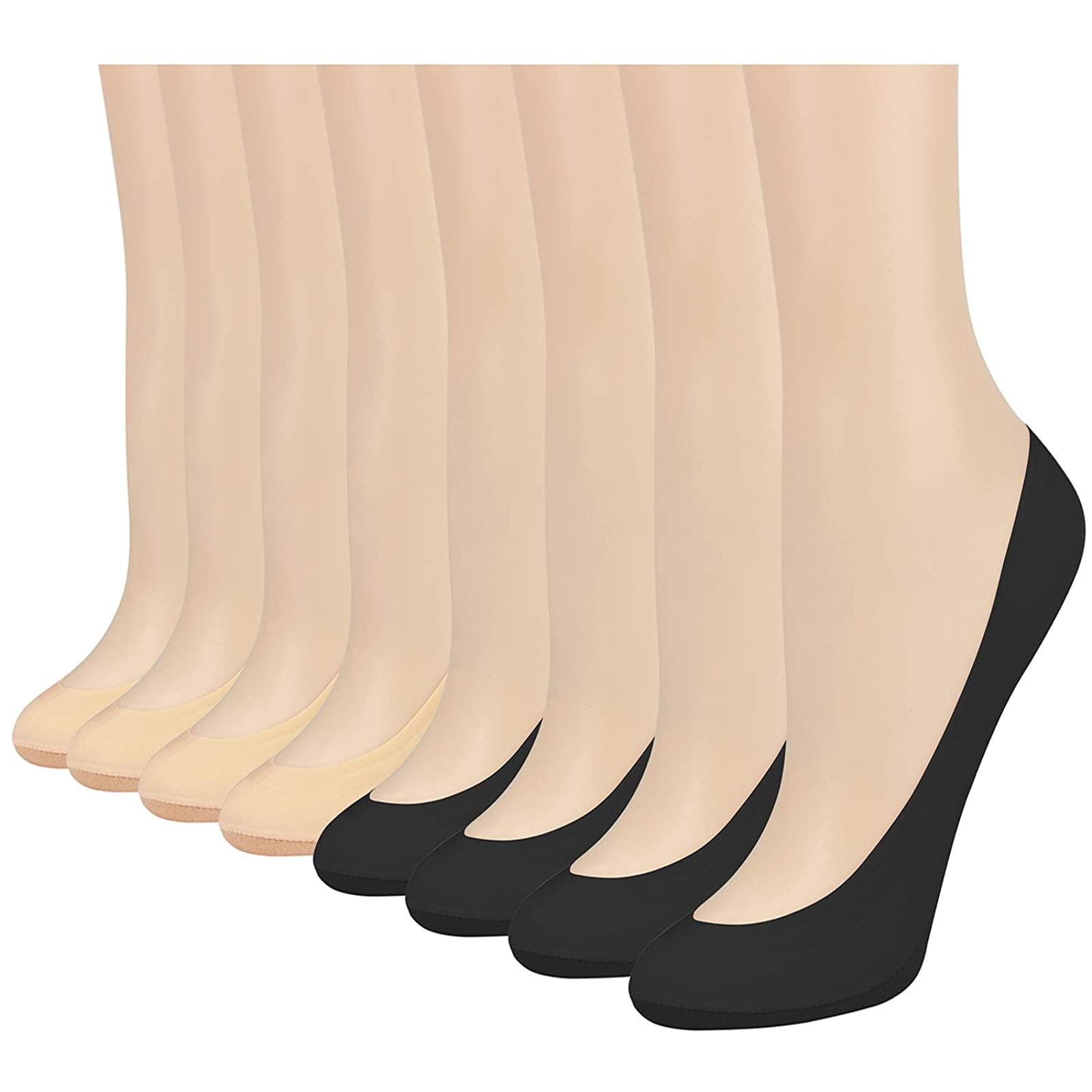 Womens No Show Socks Cotton Nylon Thin Low Cut Liner Non Slip Boat hidden Invisible Socks for Flats Black Nude 4 to 6 pack