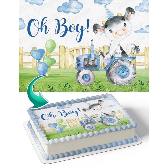 Edible Image Blue Truck Cow Calf Cake Topper, by TNCT