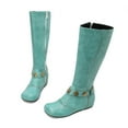 thumbnail image 2 of Xfvqtps Fleece Lined Knee High Boots for Women Flat Warm Winter Boots with Belt Buckle Comfortable Hidden Wedge Heel Casual Boots Green, 2 of 9