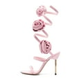 thumbnail image 2 of FSJ Women Sexy Round Open Toe Rose Floral Spiral Ankle Wrap Pumps Stiletto Thin High Heel Lace-up Sandals Prom Wedding Shoes Size 8 Pink, 2 of 4