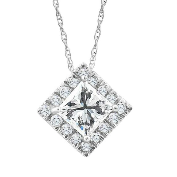 Pompeii 1 1/5Ct TW Princess Cut Diamond Lab Grown Halo Pendant Gold Necklace (EF,VS)