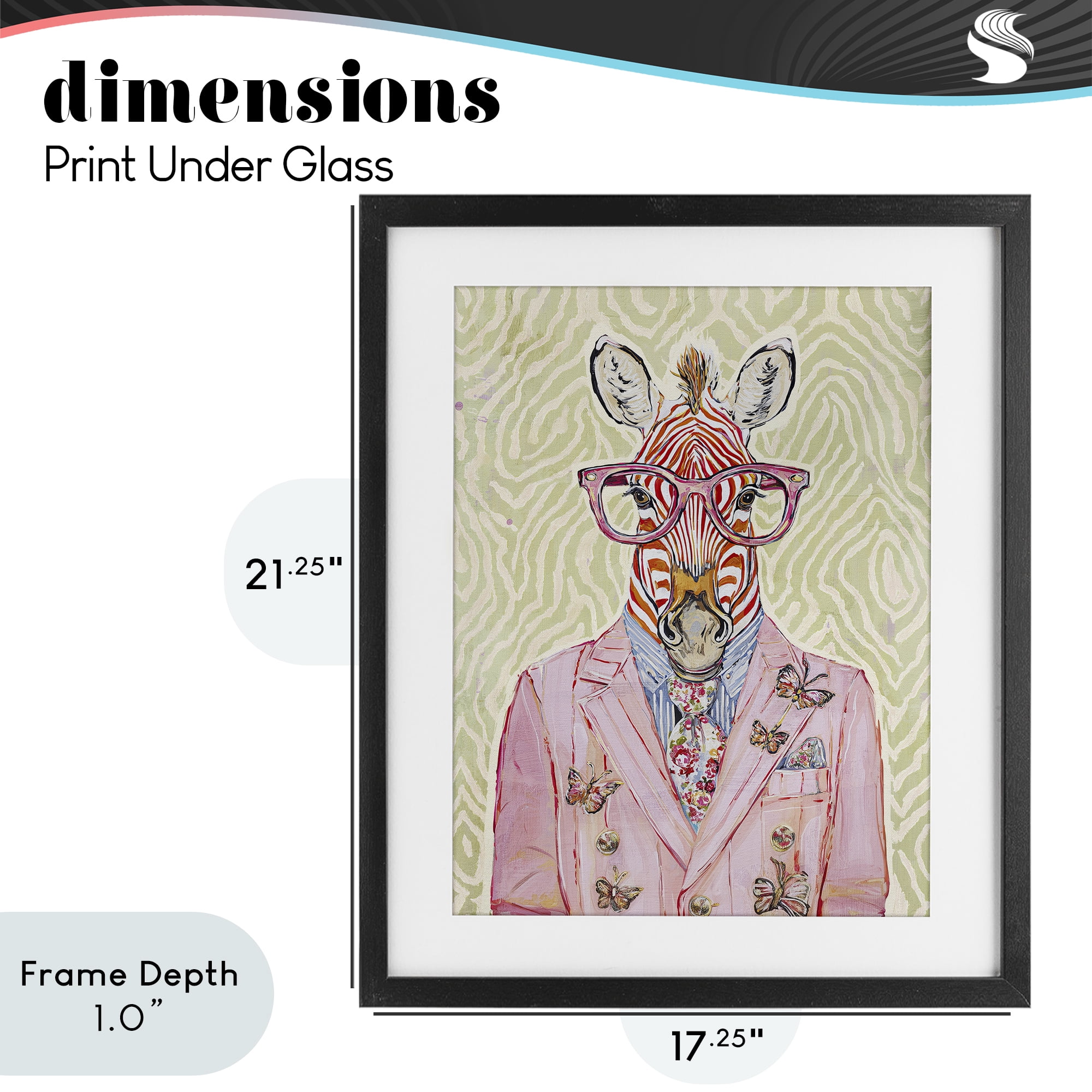 Stupell Industries Pink Zebra over Green Black Framed Print Under Glass, design by Svetlana Aleynikova