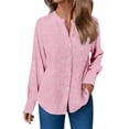 thumbnail image 2 of ClodeEU Women's Long Sleeve Henley Button Shirt ,Casual Loose Fit Classic Blouse Pink,Womens Plus M, 2 of 5