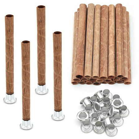 20PCS Wood Spiral Candle Wicks 4x0.32inch/100x8mm, Wood Wick Tube with Stands for Candle Making, Natural Round Wooden