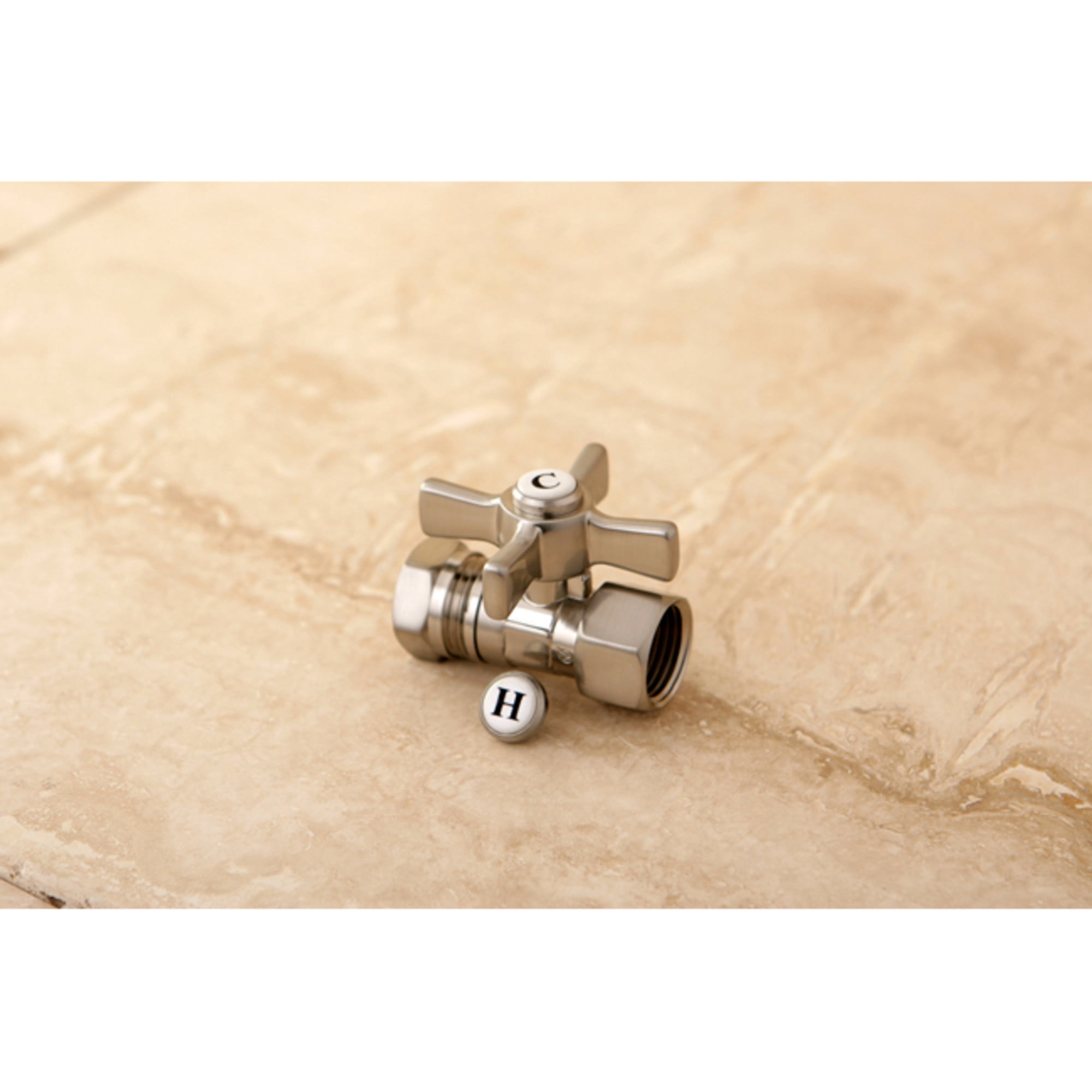 Kingston Brass CC44158ZX 1/2-Inch FIP x 1/2-Inch or 7/16-Inch Slip Joint Quarter-Turn Straight Shut-Off Valve in Brushed Nickel