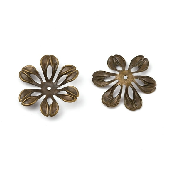 6-Petal Iron Bead Caps Flower Bronze 25.5x23.5x3mm Hole: 1.5mm